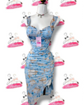 🌸Vestido celeste de tirantes con abertura lateral🌸