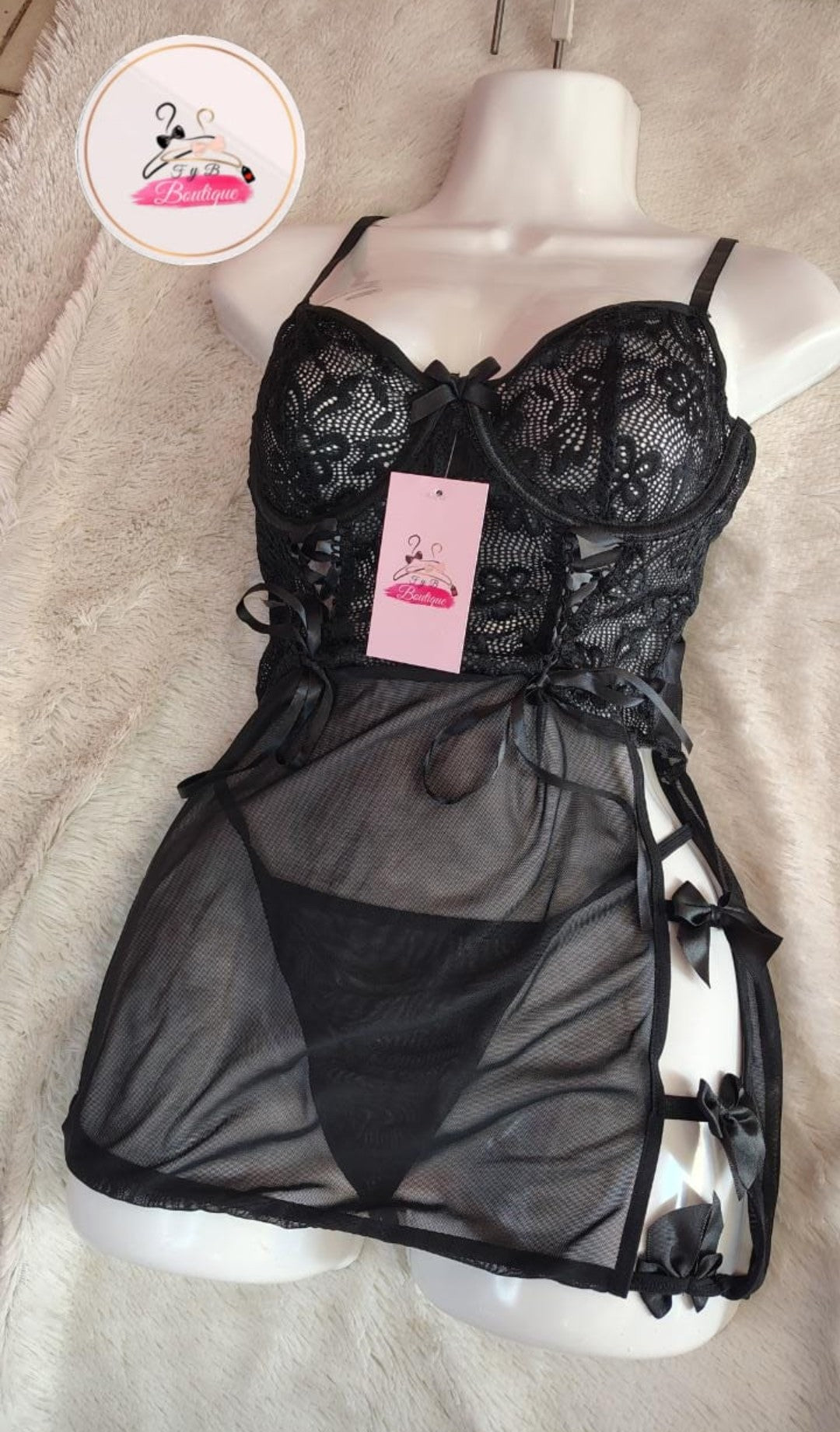 ✨ Lencería | Babydoll negro con abertura y moños 🥰✨