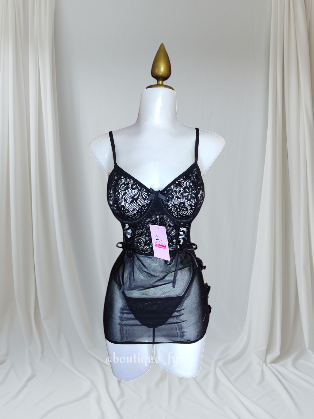 ✨ Lencería | Babydoll negro con abertura y moños 🥰✨
