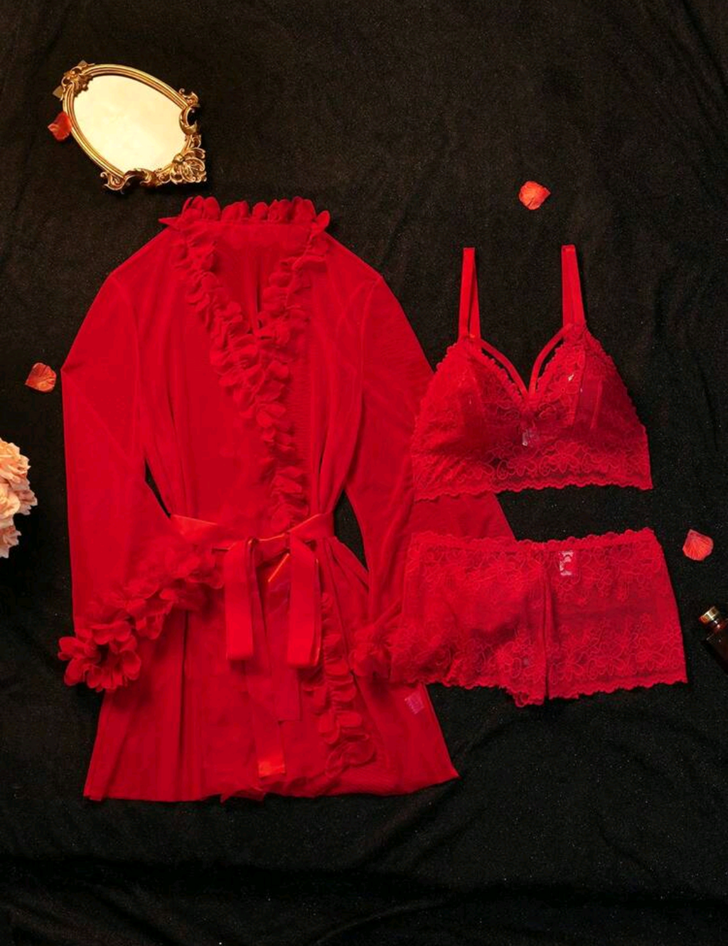 Lencería Curvy| Coordinado de encaje con bata Mesh🔥✨