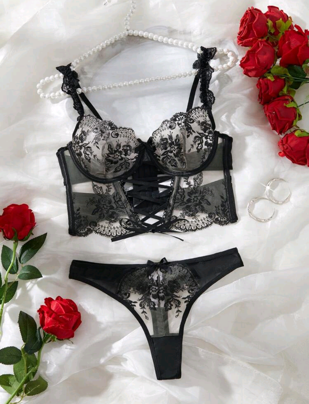Lencería| Coordinado Mesh tipo corset 🔥