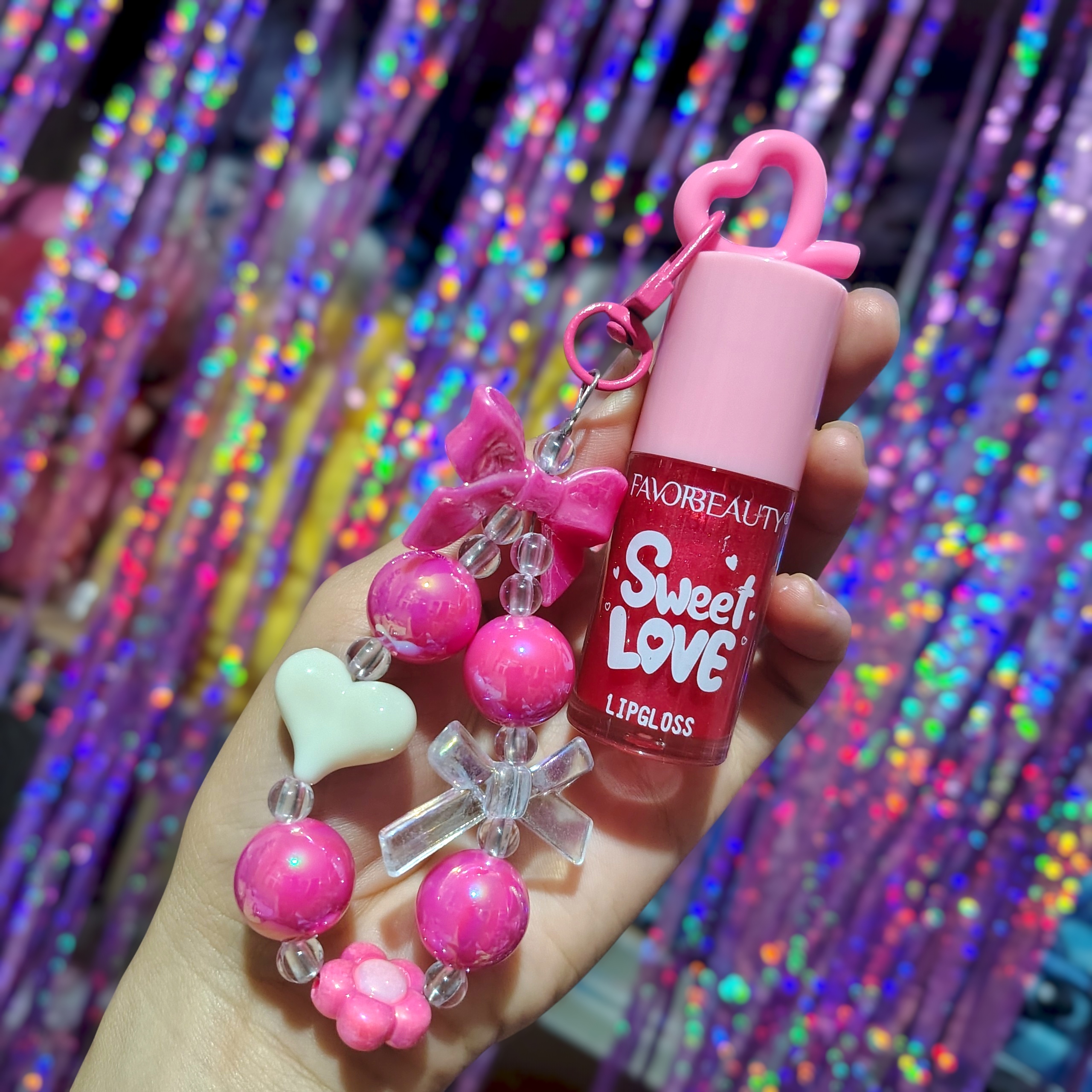 💗Lip Gloss Sweet Love de aplicador grueso con llavero kawaii💗