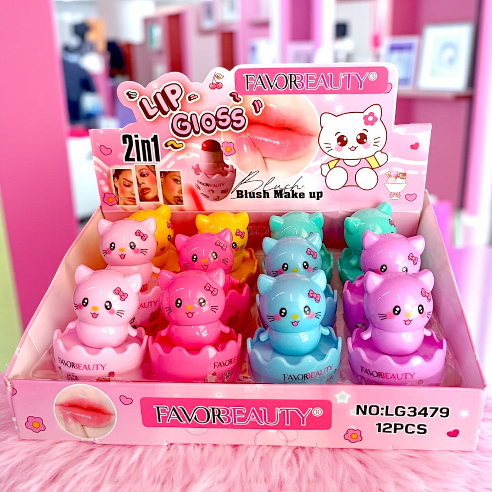 💕✨2 en 1 Lip Gloss + Rubor de gatito💕🐾