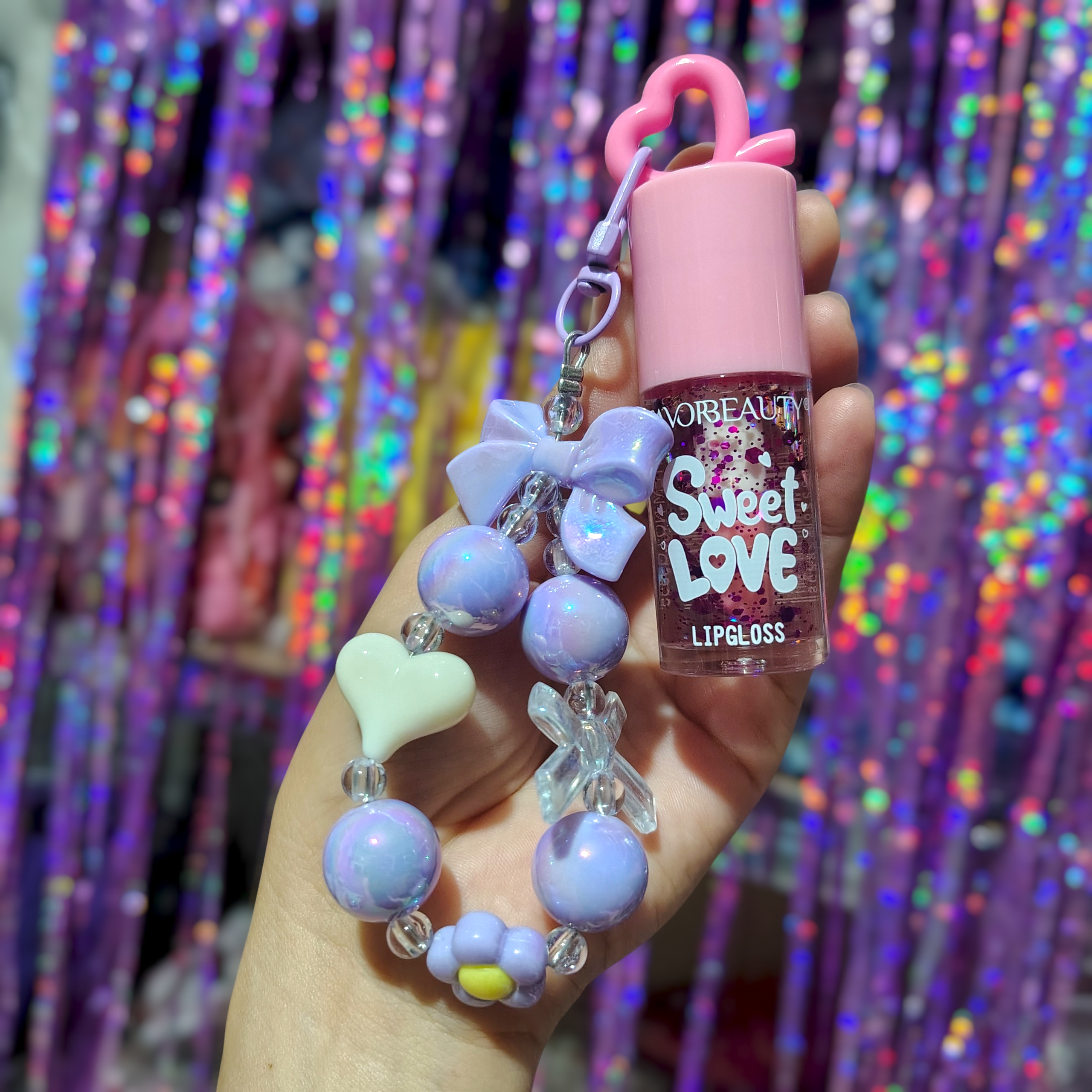 💗Lip Gloss Sweet Love de aplicador grueso con llavero kawaii💗
