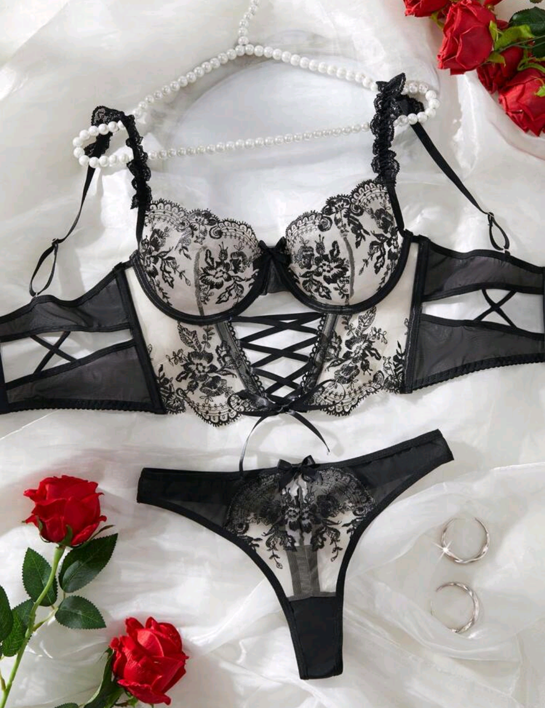 Lencería| Coordinado Mesh tipo corset 🔥