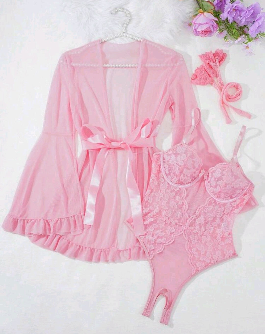 🎀Lencería | Body con bata mesh🎀